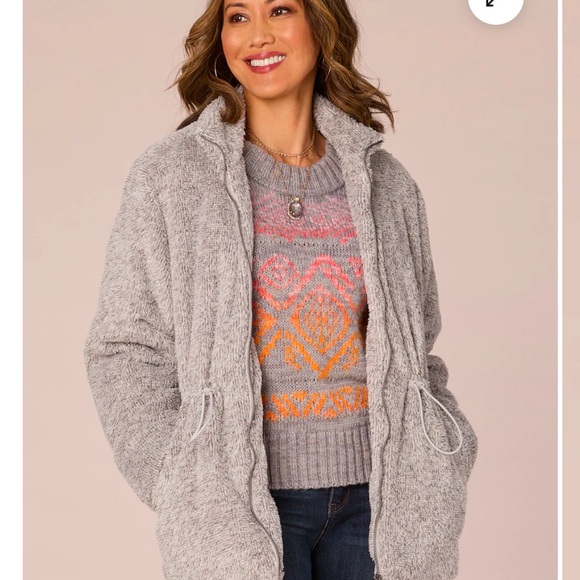 Brand NWT Democracy Cozy Grey Fleece Jacket - Picture 1 of 6